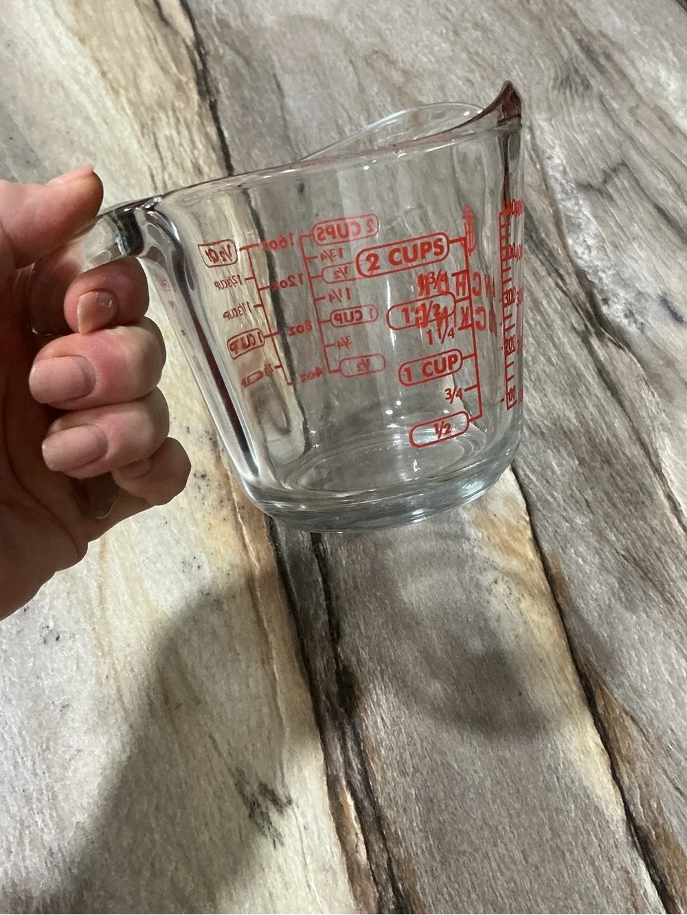 Anchor Hocking 2 Cup 16 oz Glass Measuring Cup Red Print Microwave Safe